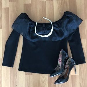 J. Crew Black Ruffle Off the Shoulder Top